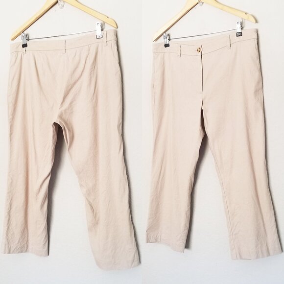 J Jill Linen Stretch Straight-Leg Cropped Trousers Pants Size 14 Flax Beige Tan - Picture 14 of 14